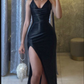 Sheath Halter Black Satin Long Evening Prom Dress Y6013