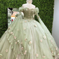 Shiny Light Sage Green Princess Dress with Flowers，Light Sage Green Ball Gown,Sweet 16 Dress Y2188