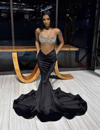 Sexy Black Mermaid Evening Dress,Black Pageant Dress Y4197