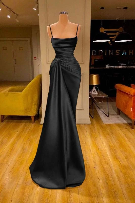 Charming Burgundy Spaghetti Straps Pleated Mermaid Prom Dress Long Evening Dress Y8052