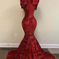 Mermaid Red Sequins Long Prom Dress Charming Evening Dress Y536