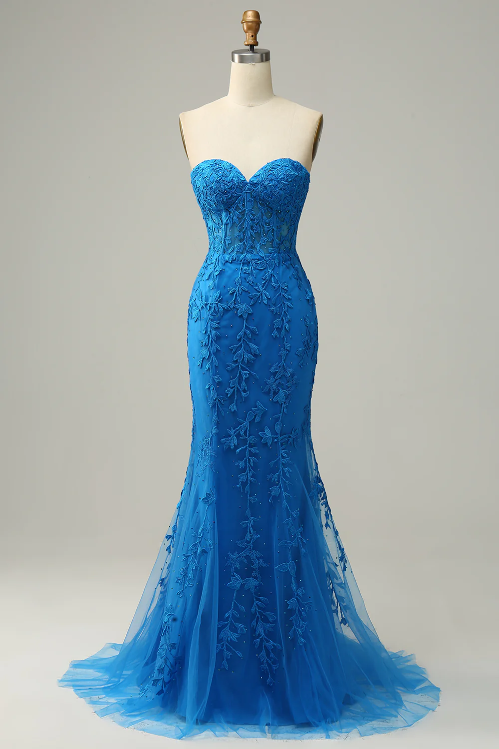 Mermaid Sweetheart Royal Blue Long Prom Dress with Criss Cross Back Y4287