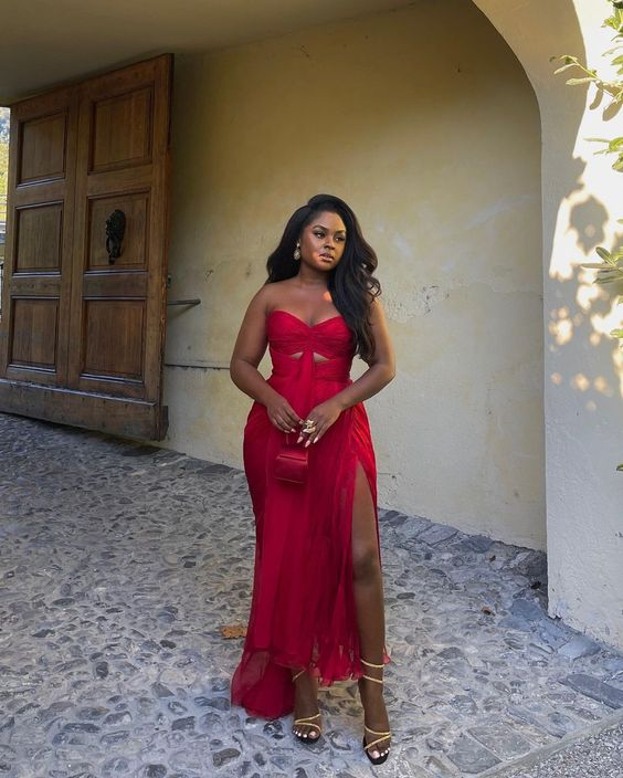 Chic Red Prom Dress For Black Girls Y5057
