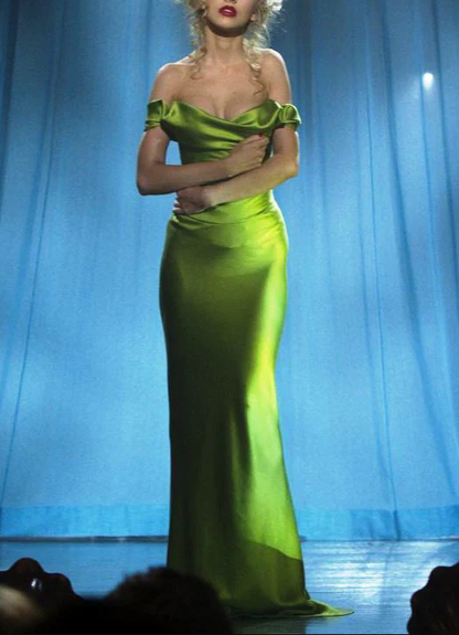 Green Off The Shoulder Satin Evening Dress Long Mermaid Prom Dress Y8110