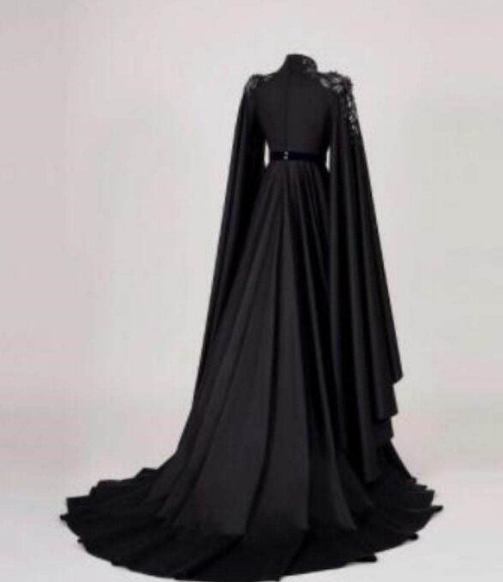 Black Satin Long Prom Dress Gothic Style Y109