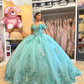 Puffy Quinceanera Dresses Ball Gown Off The Shoulder Appliques Flowers Mexican Sweet 16 Dresses Y2634