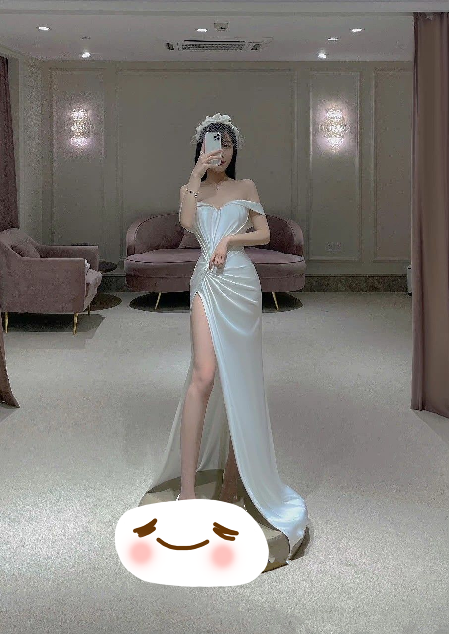 Elegant Off The Shoulder White Wedding Dress with High Split Y4461
