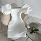 White Square Neckline Homecoming Dress with Puff Sleeves,Y2534