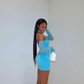 Long Sleeve Sweetheart Neck Mesh Mini Bodycon Dress,Sexy Blue Mini Homecoming Dress Y4135