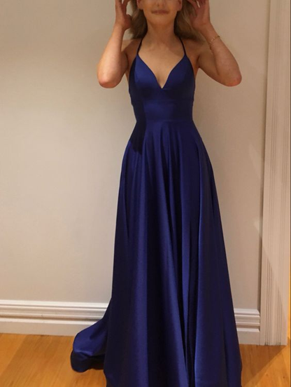 Simple Blue A-line Prom Dress,Senior Prom Gown Y7206