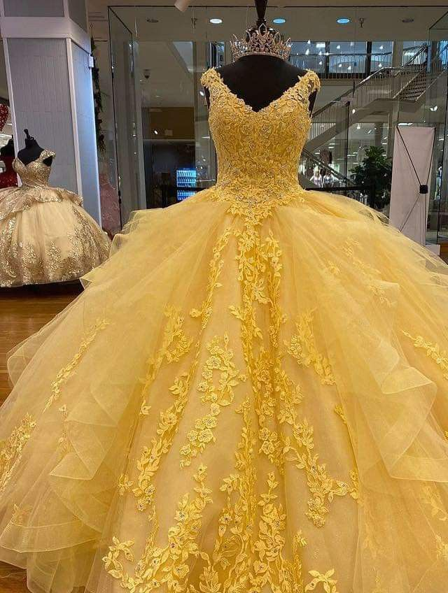 Yellow A-line Tulle Lace Ball Gown Quinceanera Dress Sweet 15 Dress Y4065