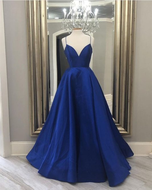 Dark Blue Simple Long Prom Dresses Pageant Evening Gown Y6778