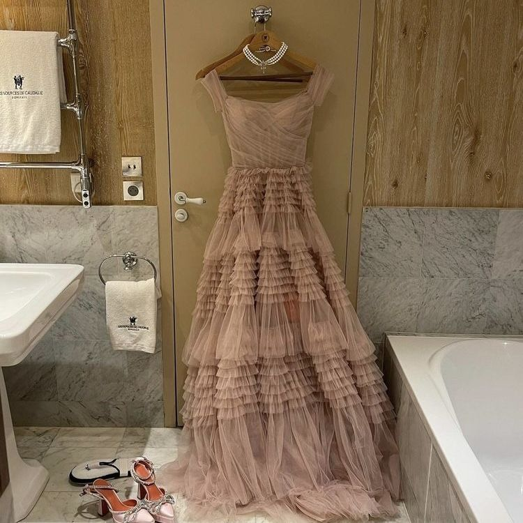 Ruffles Evening Dress, Tiered A-Line gown, Tulle prom dress, Sexy dress,Custom made dress  Y4665