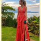 A-line V Neck Wedding Beach Dress,Long Prom Dress Y4054