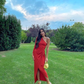 Red One Sleeve Long Prom Dress With Split,Red Wedding Guest Outfit Y6403