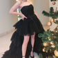 Black High Low Tulle Prom Dress, Black Tulle High Low Formal Evening Dress  Y4893