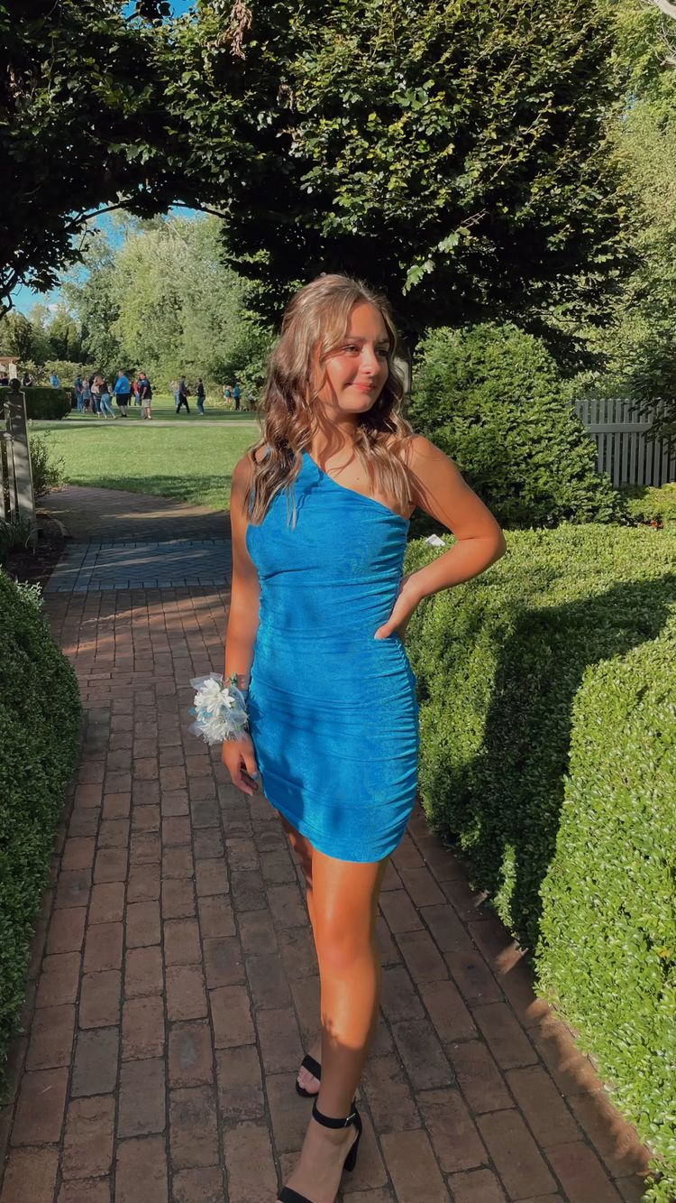 Blue One Shoulder Bodycon Dress,Tight Homecoming Dress  Y3020