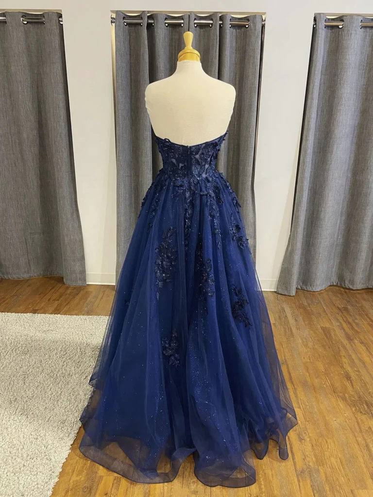 Navy Blue Tulle Sweetheart Long Prom Dress, A-line Tulle Formal Dress Y2674
