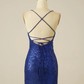 Royal Blue Sheath Sequin Lace Up Homecoming Dress Y2844
