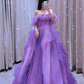 Off The Shoulder Purple A-line Tulle Evening Dress,Princess Dress Y5627