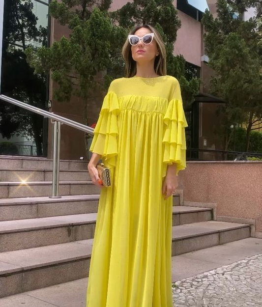 Modest Yellow Chiffon Maxi Dress,Yellow Wedding Guest Dress,Yellow Prom Dress Y4743