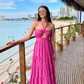 Halter Neckline Fuchsia A-line Long Prom Dress Beach Dress  Y2872
