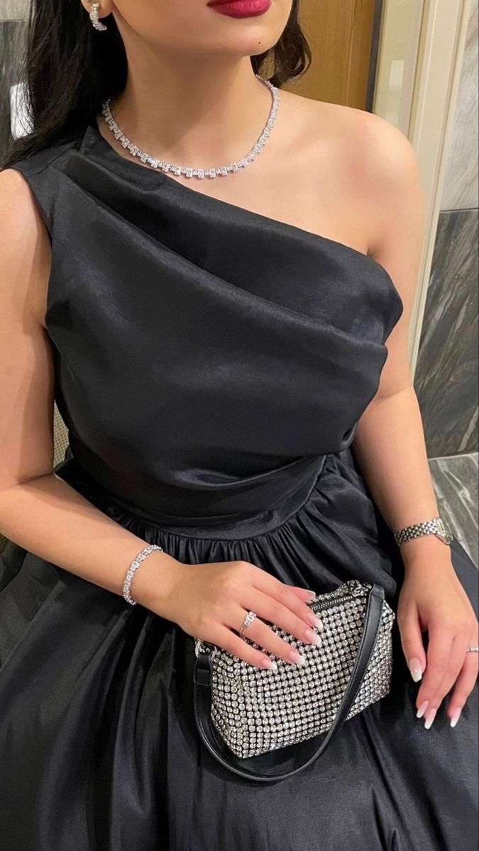 Popular One-shoulder A-line Black Prom Dress Y5049