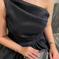 Popular One-shoulder A-line Black Prom Dress Y5049