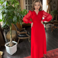 Red Long Sleeves A-line Prom Dress,Red Party Dress Y6225