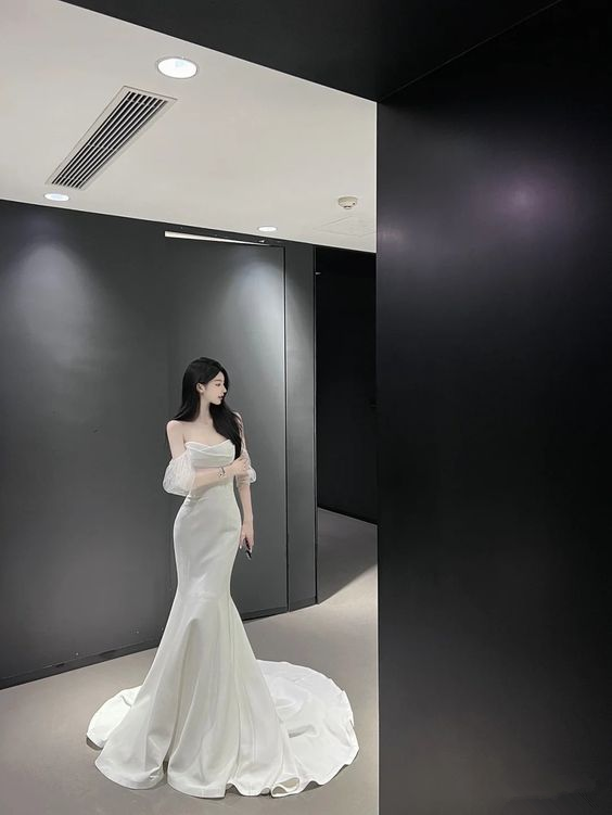 Simple Mermaid Wedding Dress,Bridal Gown with Train Y7200