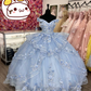Off The Shoulder Blue Ball Gown With Flowers,Blue Princess Dress,Sweet 16 Dress Y2256