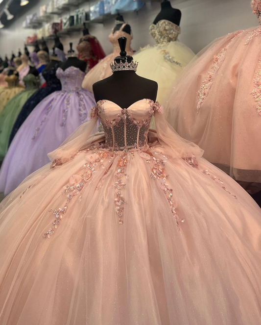 Tulle Appliques Long Sleeve Quinceanera Dress,Ball Gown,Sweet 16 Dress  Y5461