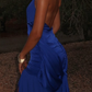 Sexy Halter Backless Blue Long Prom Evening Dress Y7889