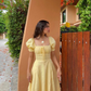 Light Yellow A-line Long Prom Dress with Puff Sleeves Y2701