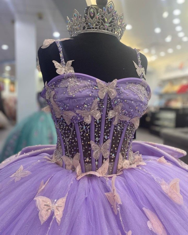 Purple Tulle Ball Gown With Butterflies,Sweet 16 Dress,Purple Princess Dress Y2270
