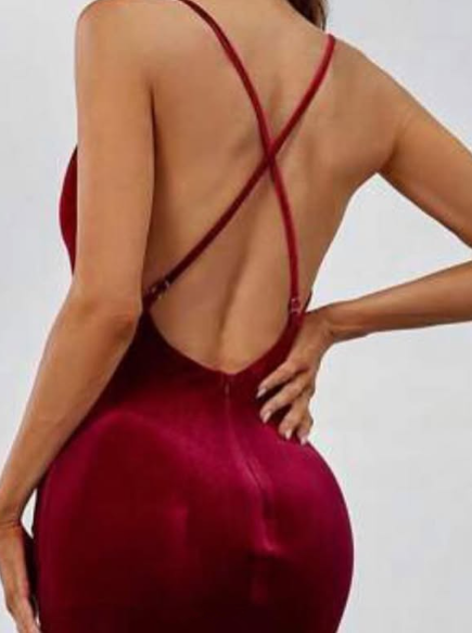 Sexy Red Spaghetti Straps Red Velvet Evening Dress Mermaid Prom Dress Y7816