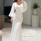 Modest White Mermaid Long Evening Dress with Puff Sleeves Y4074