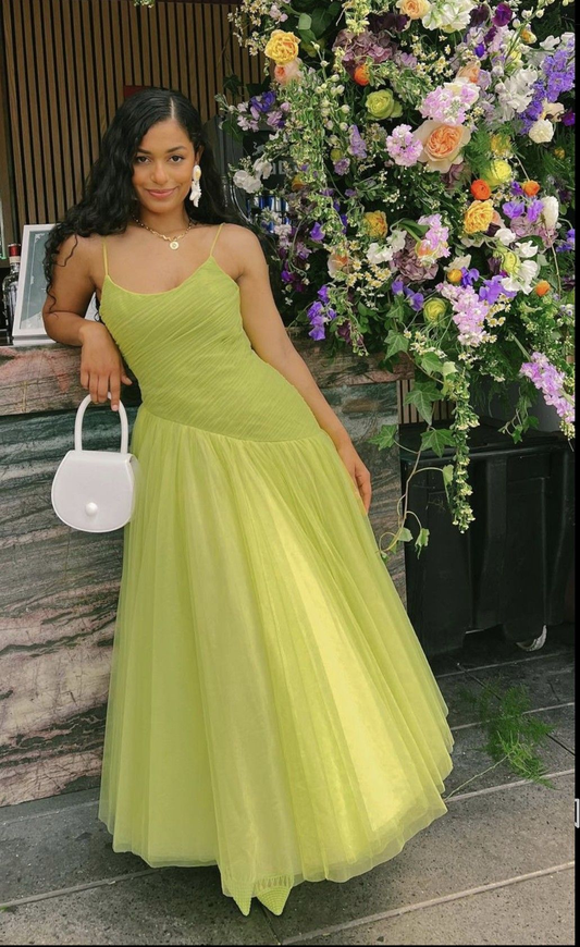 Vintage Green Tulle Muslim Evening Dress Women A Line  Pleated Formal Prom Dress Party Gowns  Y4880
