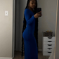 Royal Blue Long Sleeves Maxi Dress,Sexy Bodycon Evening Dress Y4099