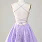 Purple Corset A-Line Satin Short Homecoming Dress With Lace Y3066