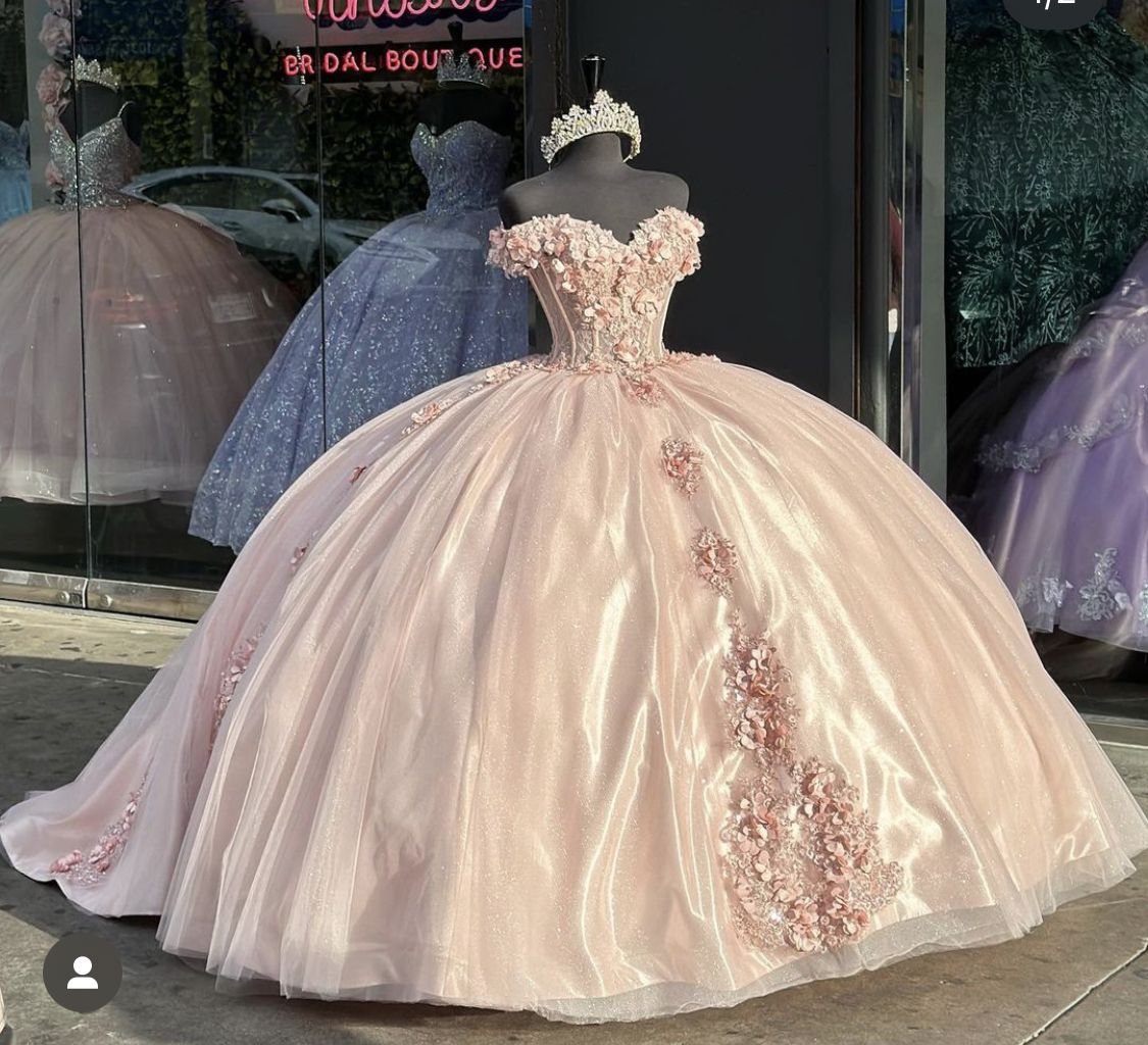 Shiny Pink Quinceanera Dress Ball Gown Applique Party Gowns Sweet 16 Dress  Y2567