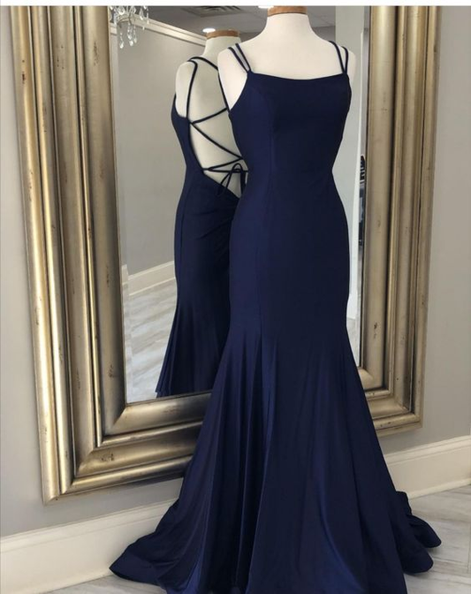 Charming Navy Prom Dress With Tie Back,Simple Evening Dress Y6780