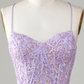 Purple Corset A-Line Satin Short Homecoming Dress With Lace Y3066