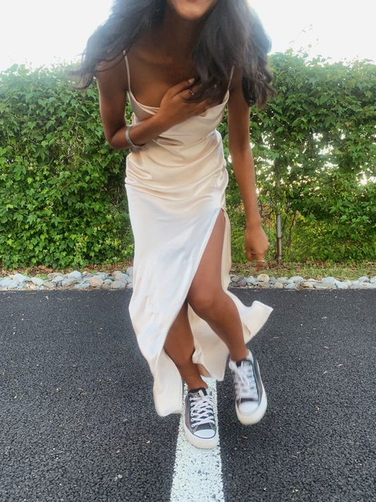 Elegant Spaghetti Straps Long Prom Dress With Split,Senior Prom Gown  Y7249