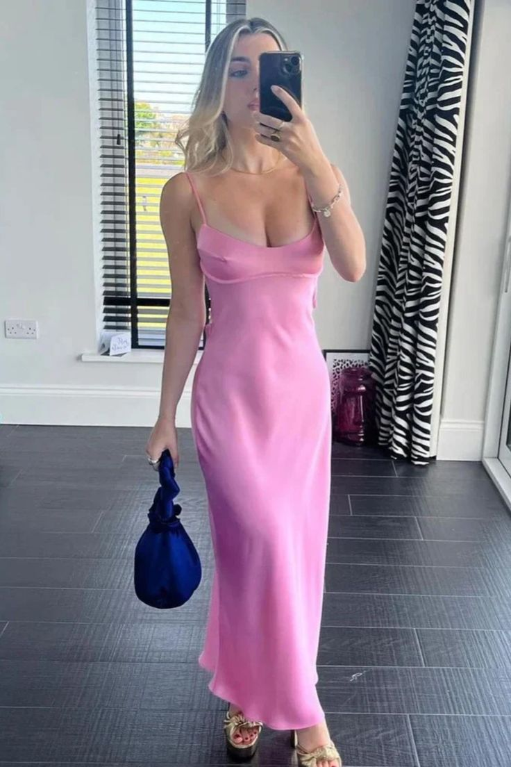 Simple Pink Sleeveless Prom Dress,Pink Maxi Dress Y7381