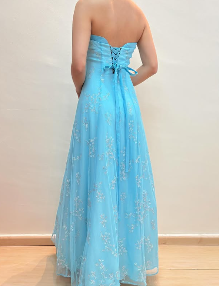 Shiny Strapless Sequins Evening Dress,Blue A Line Prom Dress Y8140