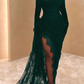 Elegant Black Lace Prom Dress Asymmetric With High Slit Long Evening Dress Y7984