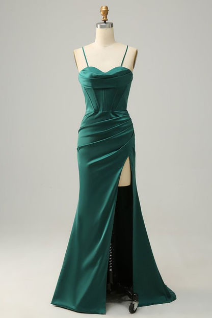 Dark Green Spaghetti Straps Mermaid Prom Dress Y4506
