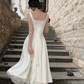 New French White Strap Skirt Elegant Square Neck Evening Dresses Fashion Party Dress Y4486
