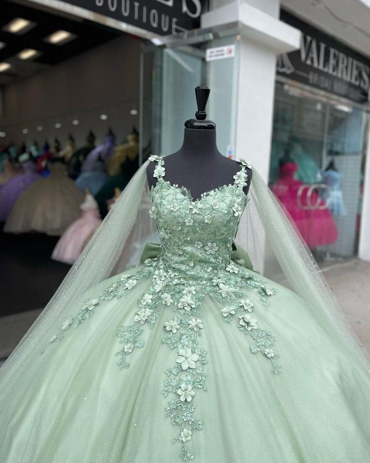 Sage Green Ball Gown with Appliques,Sweet 16 Dress,Quinceanera Dress Y2319